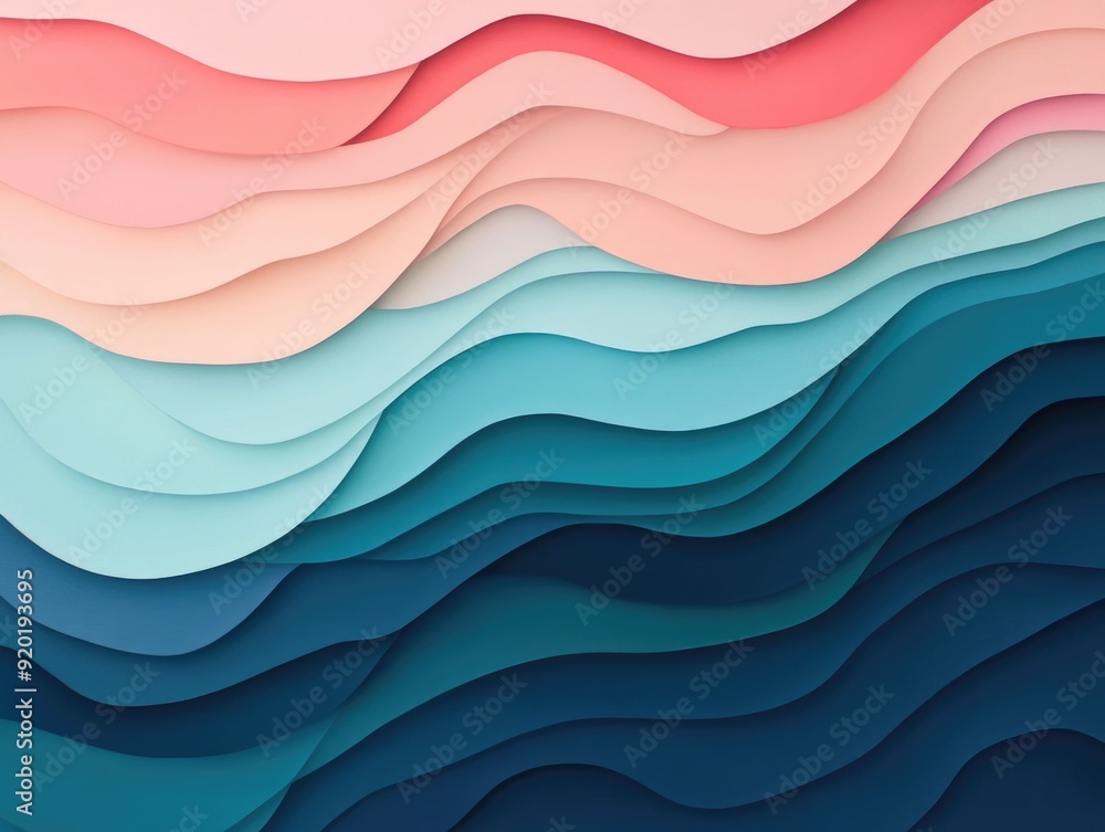 Poster serene and harmonious abstract art composition featuring organic gradient shapes with soft smooth ed