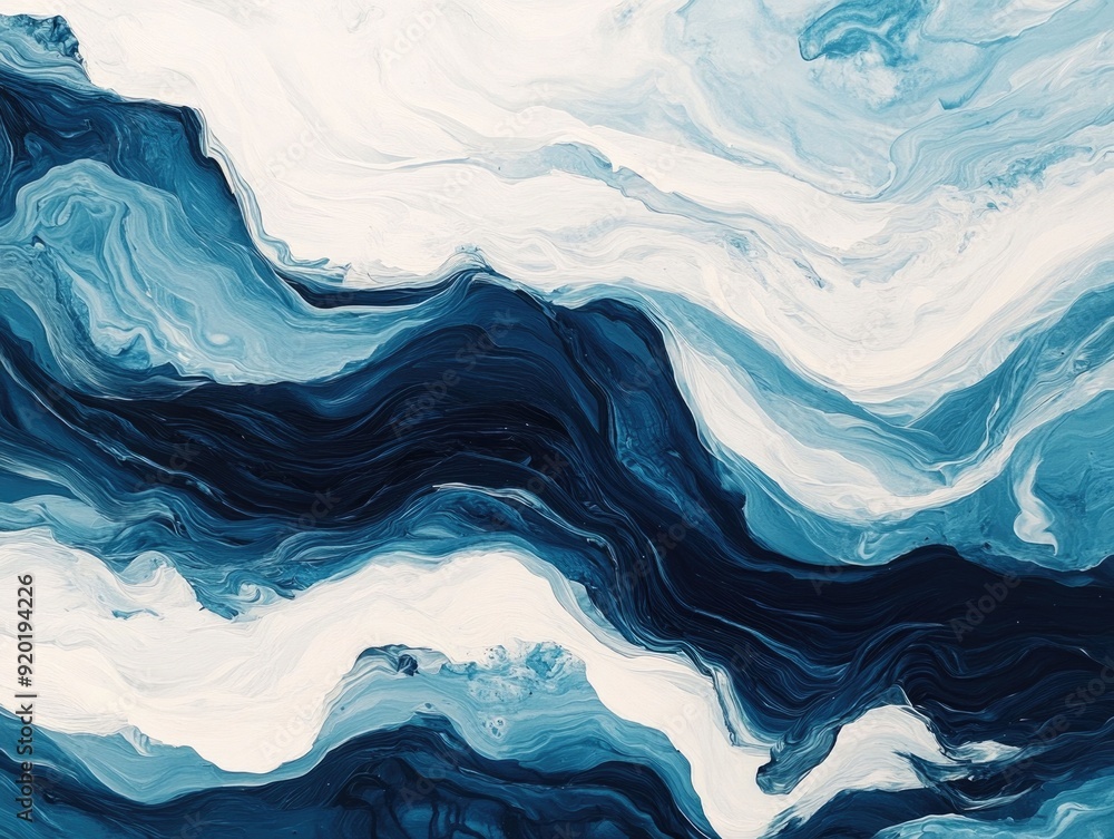 Poster flowing rhythmic abstract art with organic wave like shapes in a serene contemporary digital composi