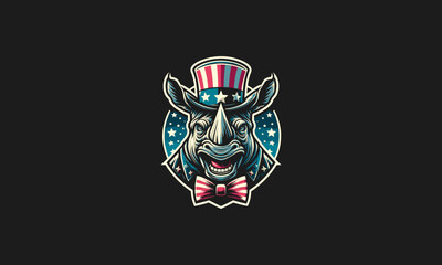 head rhino wearing top hat vector illustration flat design