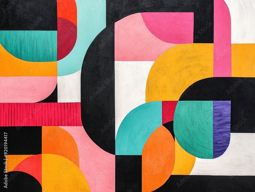 Poster dynamic and striking abstract art composition featuring bold asymmetrical shapes with contrasting pa