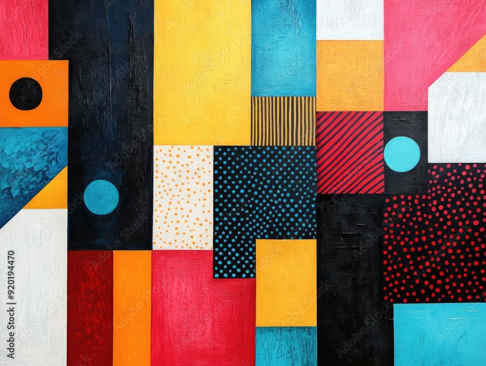 Poster striking abstract art composition featuring bold asymmetrical shapes with contrasting geometric patt