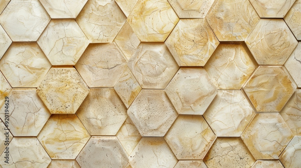 Poster a simple yet striking pattern of hexagons in tones of cream and brown resembling the honeycomblike f