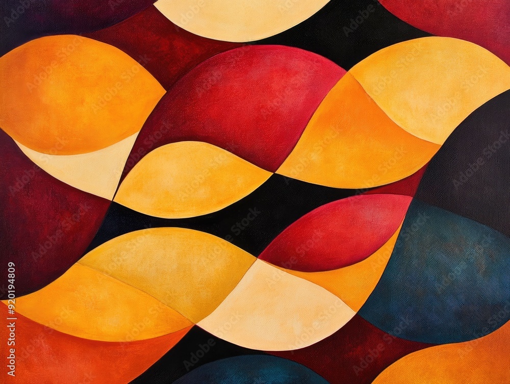 Poster captivating abstract artwork featuring a mesmerizing composition of warm freeform shapes in a harmon
