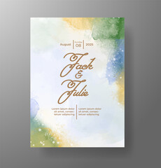 Wedding invitation with Abstract splashed watercolor background