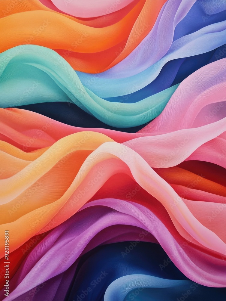 Poster captivating abstract art composition featuring undulating ribbon like shapes that flow and move in a