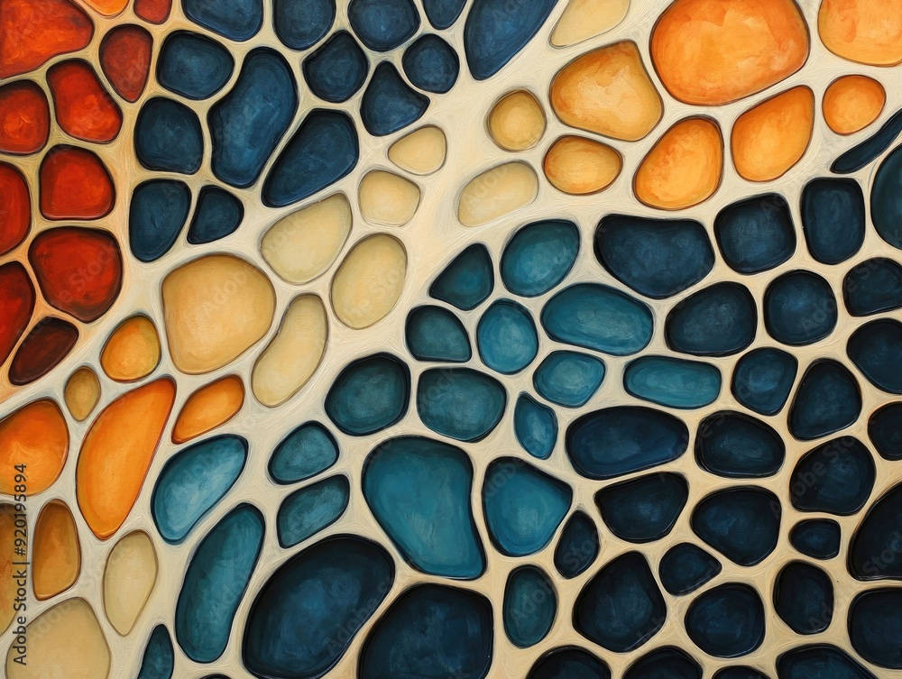 Poster mesmerizing mosaic like abstract art with flowing natural shapes and intricate patterns