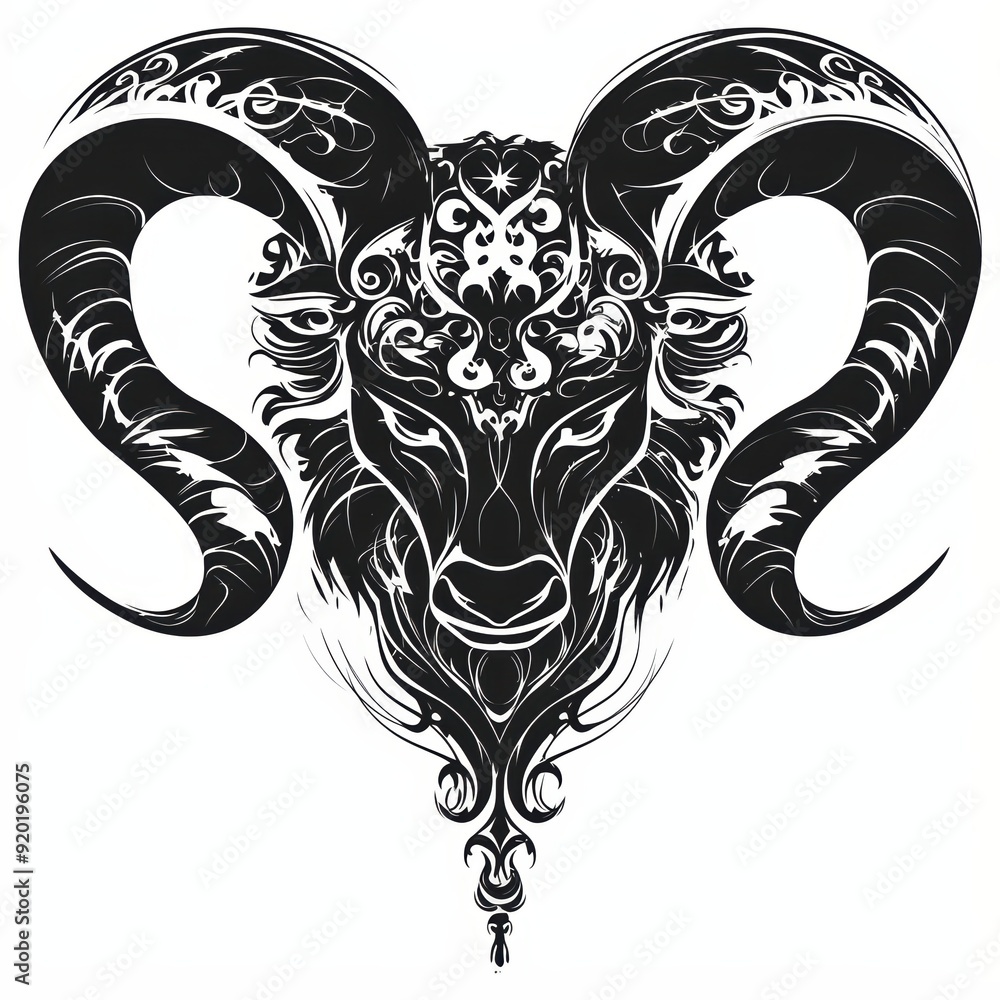 Wall mural ornate ram head with intricate details