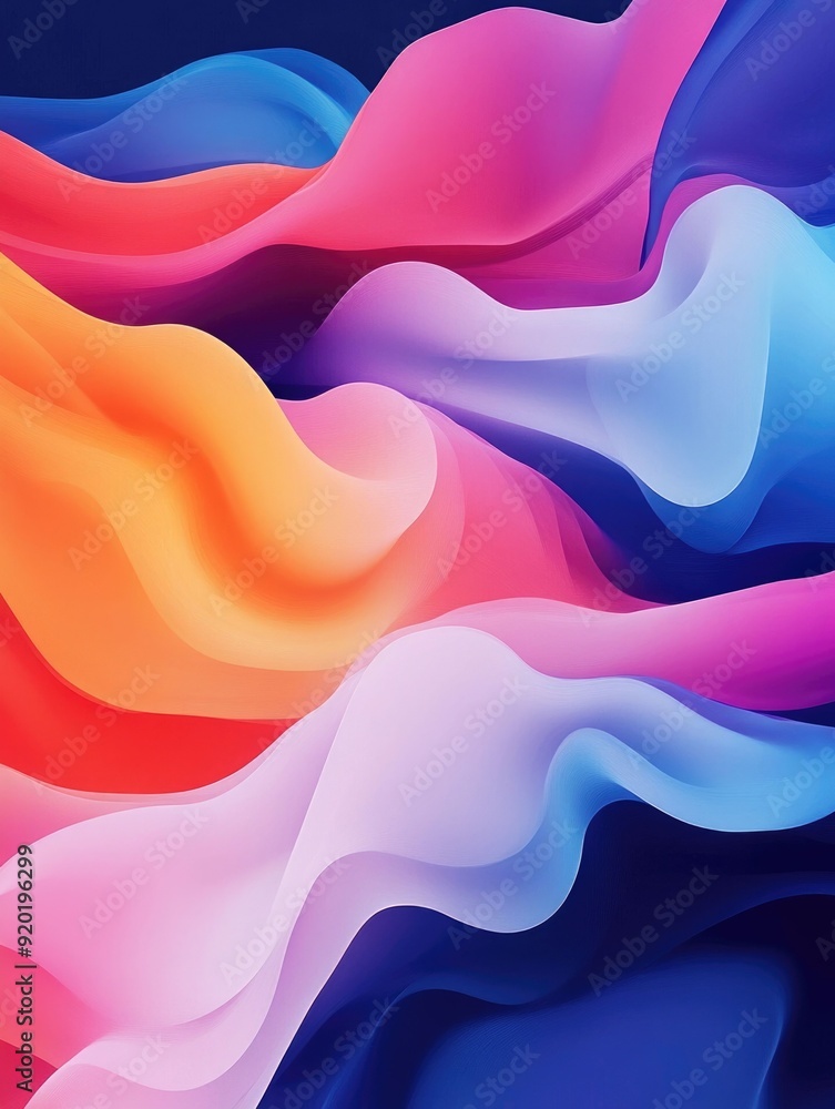 Poster captivating abstract digital art featuring fluid gradient infused shapes with smooth dimensional sha