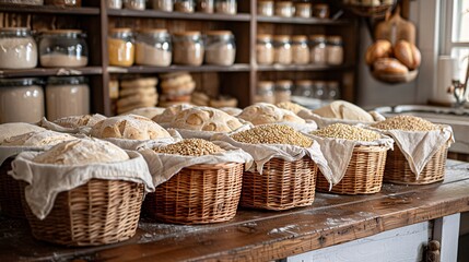 Fototapeta premium Rustic pantry with grains and fresh bread
