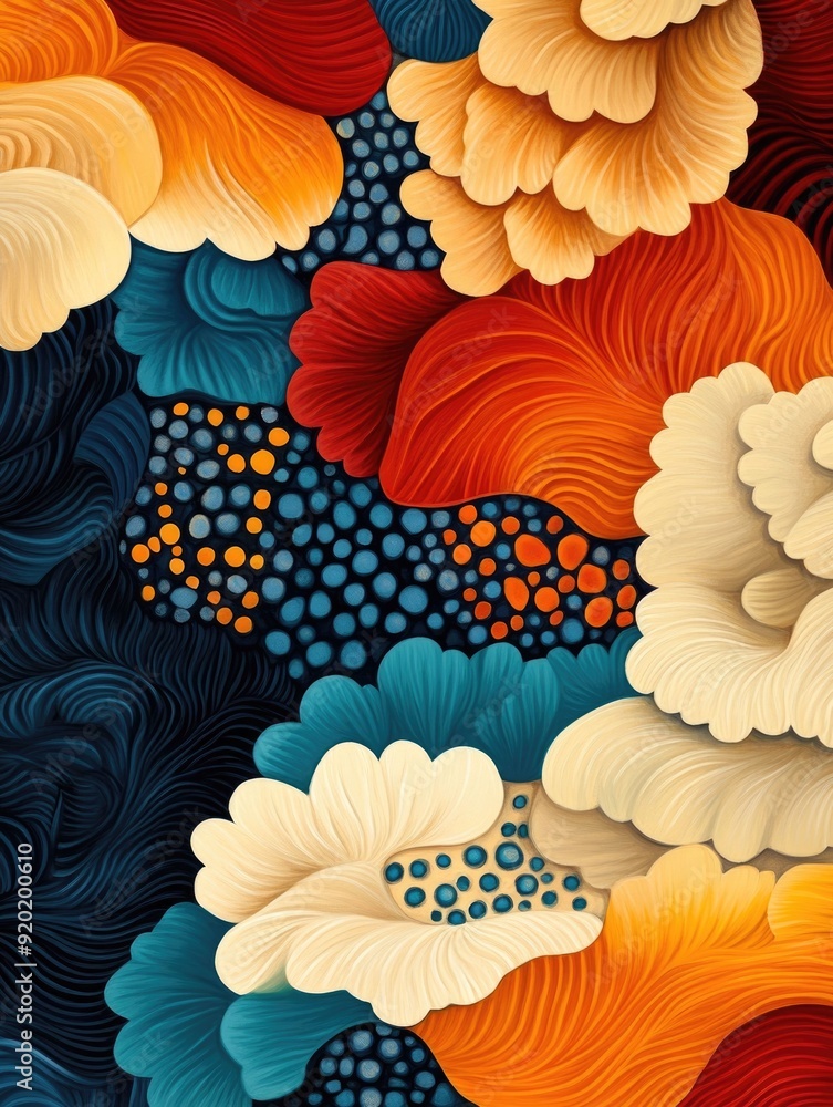 Poster captivating cluster of organic abstract shapes with intricate patterns and vibrant details mesmerizi