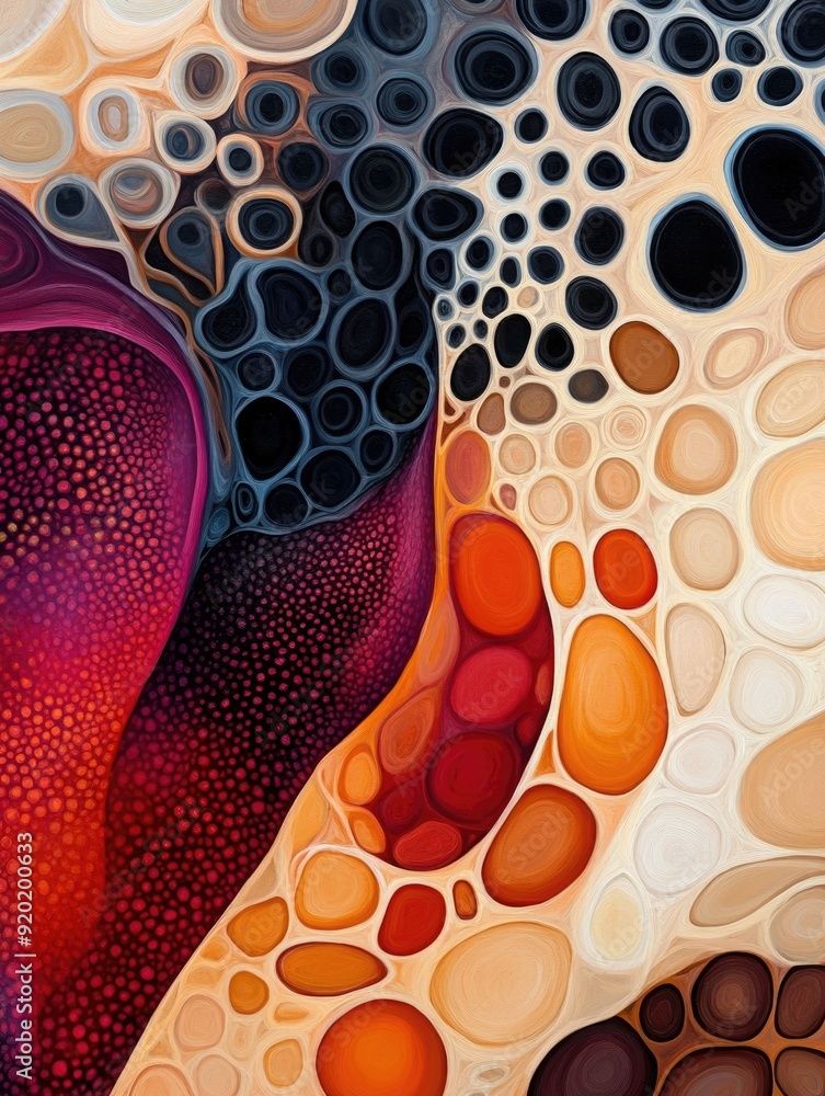 Poster cluster of organic shapes with intricate patterns and details creating a visually striking and engag