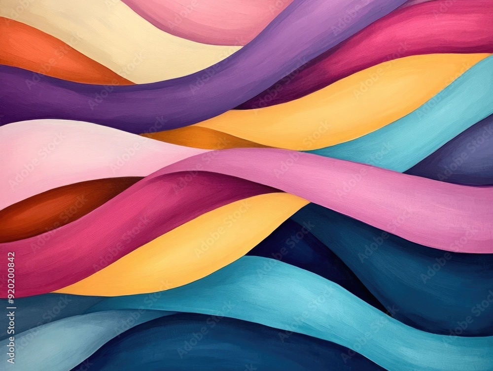 Poster captivating abstract artwork featuring fluid ribbon like shapes in a harmonious blend of colors crea