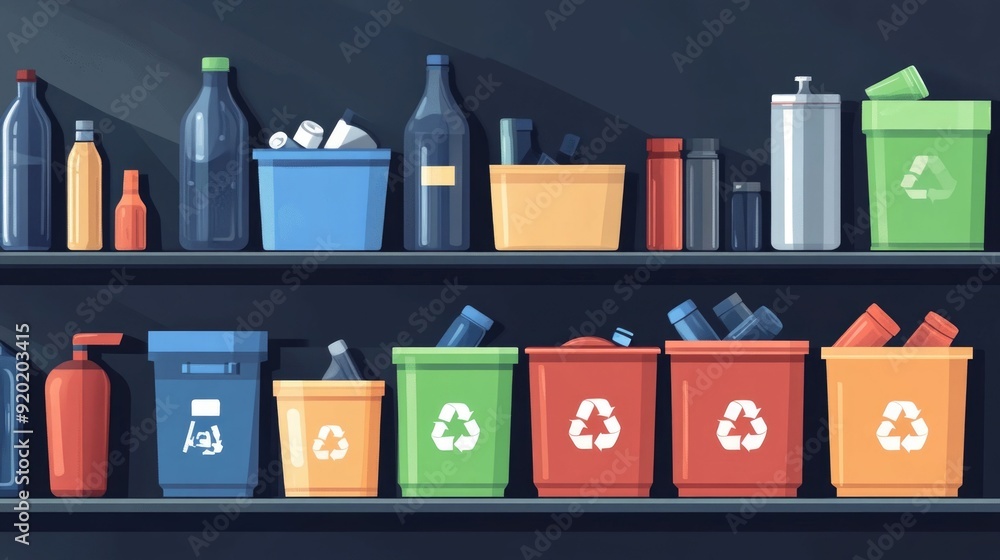 Poster flat design showcasing the concept of sustainable waste reduction through the use of reusable contai