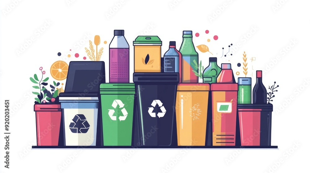 Poster flat design showcasing the concept of waste reduction and the use of reusable containers for a susta