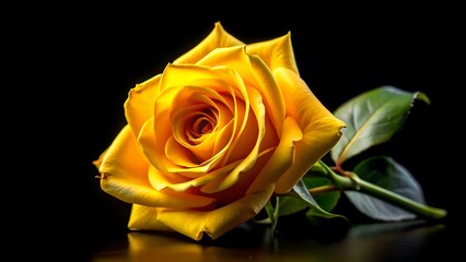 Yellow Rose isolated on black background, High resolution image