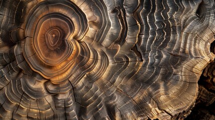 Jagged lines intersect and overlap mirroring the unpredictable patterns found in the rings of trees.