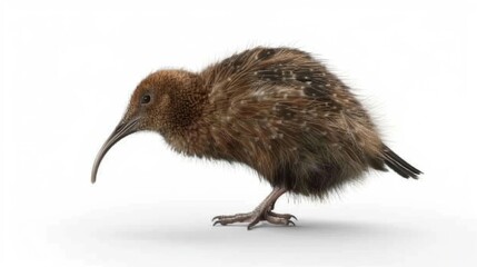 Fototapeta premium A small brown bird stands on a white surface