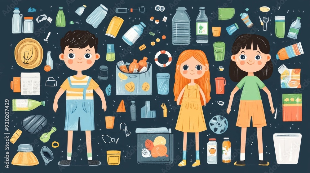 Poster vibrant flat design of a waste sorting game an educational activity for kids to learn about recyclin