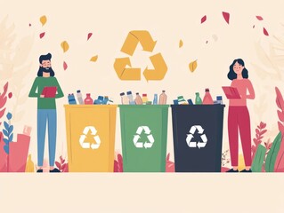 Fototapeta premium Incentivizing Recycling Rewards Program for Eco Friendly Behavior Flat design promoting a recycling rewards system that encourages community participation in sustainable waste management