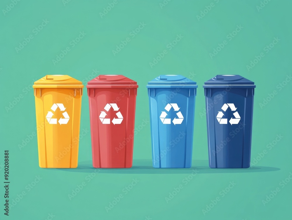 Poster automated smart recycling bins for efficient waste segregation and management featuring flat design 