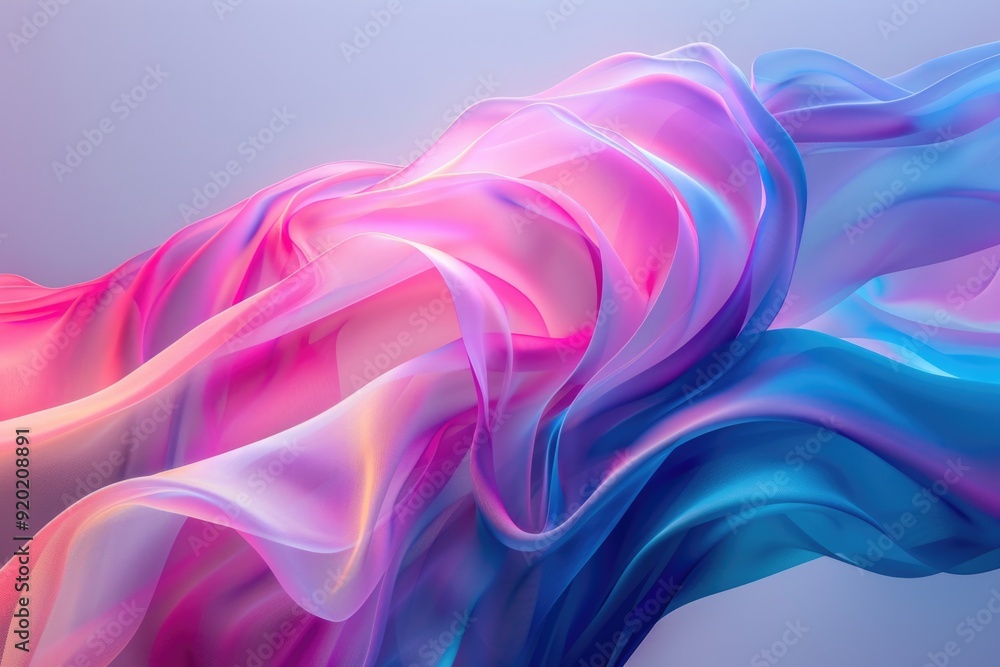 Poster A soft and colorful abstract design featuring flowing fabric in shades of pink and blue, ideal for use as a background or texture