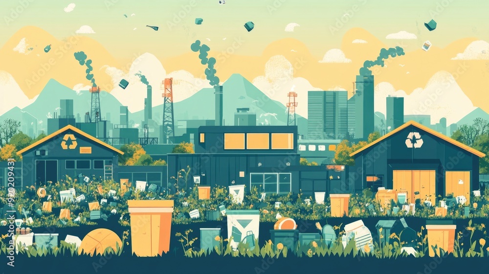 Poster sustainable zero waste program featuring flat design elements for reducing landfill dependence and p