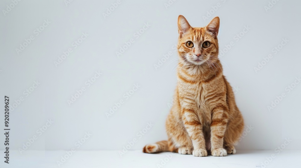 Aufkleber a close-up of an orange tabby cat sitting on a white surface, with a calm expression