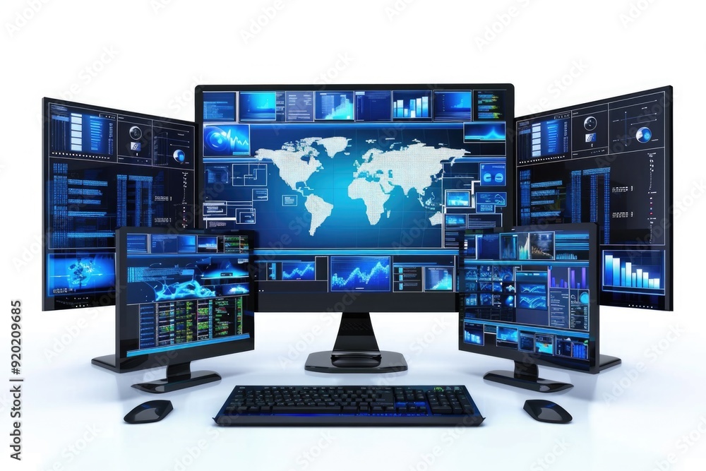 Fototapete a collection of computer screens displaying a world map