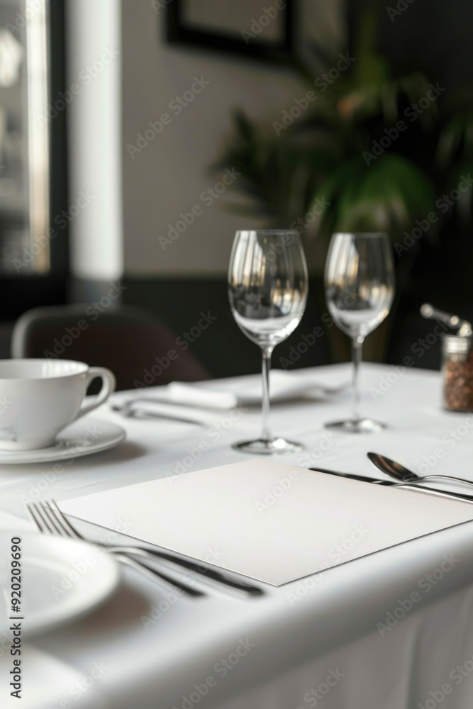 Aufkleber a minimalist dining setting for two people with empty wine glasses
