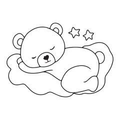 handrawn black line kawaii baby bear with variant activity gesture.  coloring book character bear. element stock bear