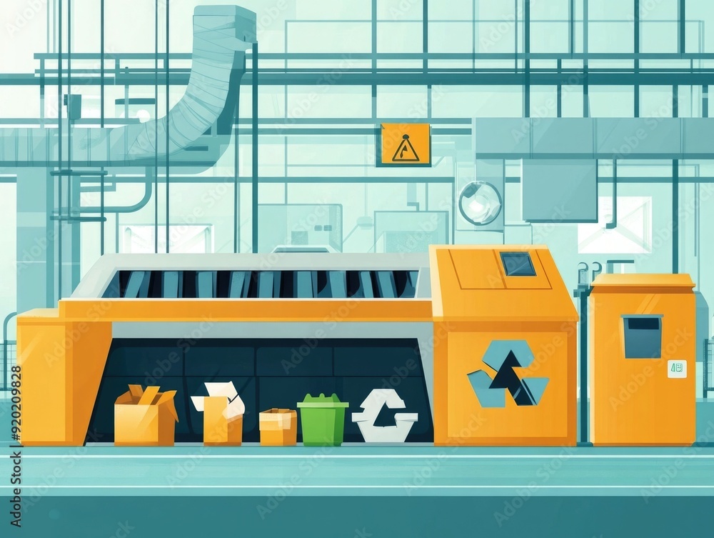 Poster showcasing an automated recycling program with efficiency improvements and a flat design aesthetic