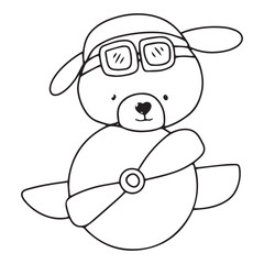 handrawn black line kawaii baby bear with variant activity gesture.  coloring book character bear. element stock bear