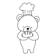 handrawn black line kawaii baby bear with variant activity gesture.  coloring book character bear. element stock bear