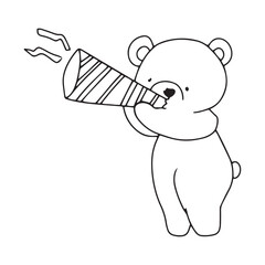 handrawn black line kawaii baby bear with variant activity gesture.  coloring book character bear. element stock bear