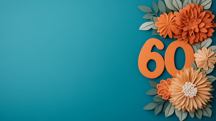 60th Anniversary Floral Greeting Card Design with Teal Background - Powered by Adobe