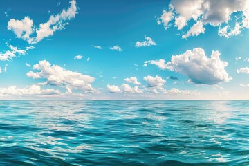 Obraz premium A serene ocean view with clouds drifting lazily across the sky, perfect for use in travel or nature-inspired designs