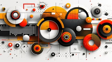 Abstract Geometric Composition in Orange, Black and White