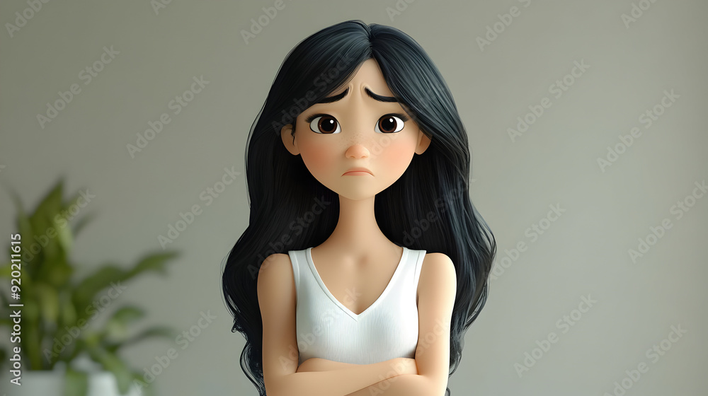 Aufkleber a digital character expressing sadness with crossed arms and a concerned expression.
