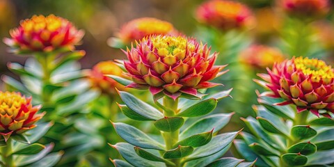 Fototapeta premium Close up view of a vibrant Rhodiola rosea arctic flower, arctic, flower, close up, vibrant, Rhodiola rosea, nature, plant, botanical