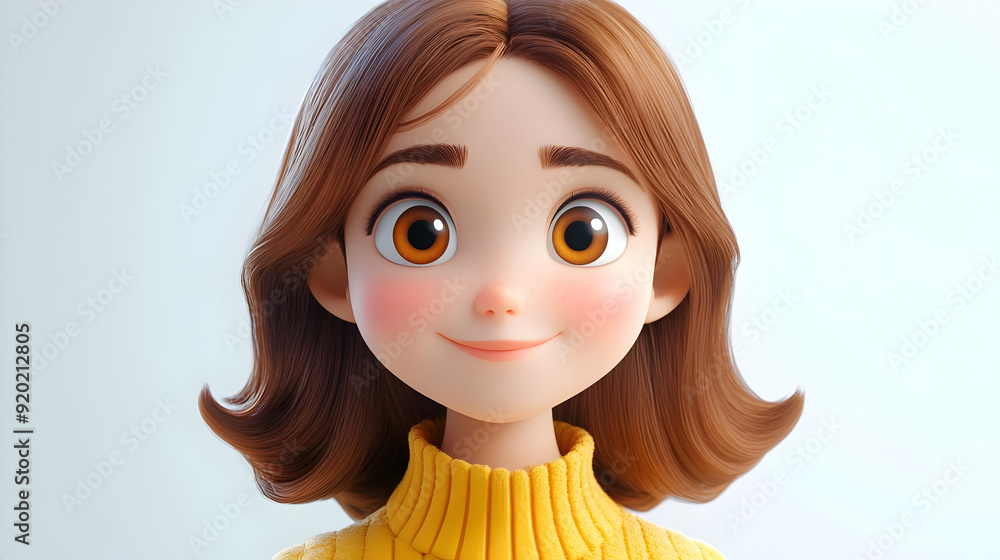 Canvas Prints a cheerful animated character with brown hair and large eyes, wearing a yellow sweater.