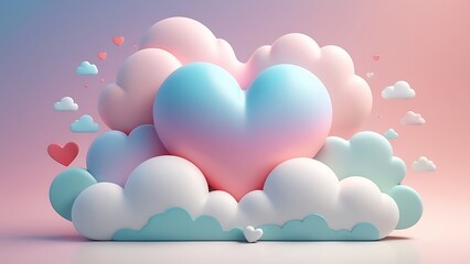 Pink, blue, and white clouds forming a heart shape. Perfect for romantic, lovethemed designs such as greeting cards and social media posts.