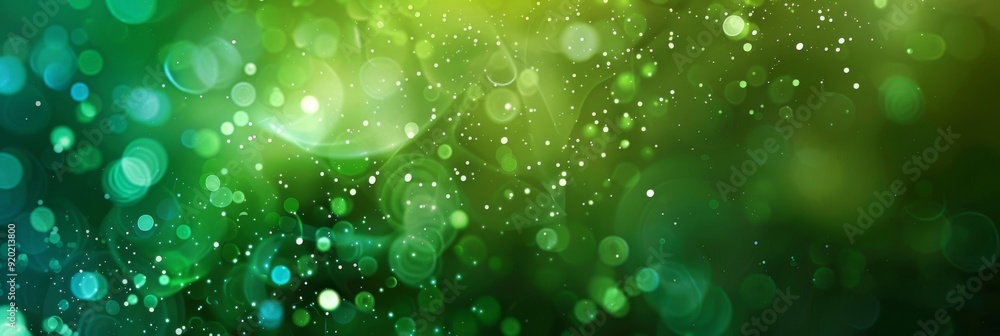 Poster a soothing and harmonious blend of soft green bokeh lights creating a beautifully serene abstract ba
