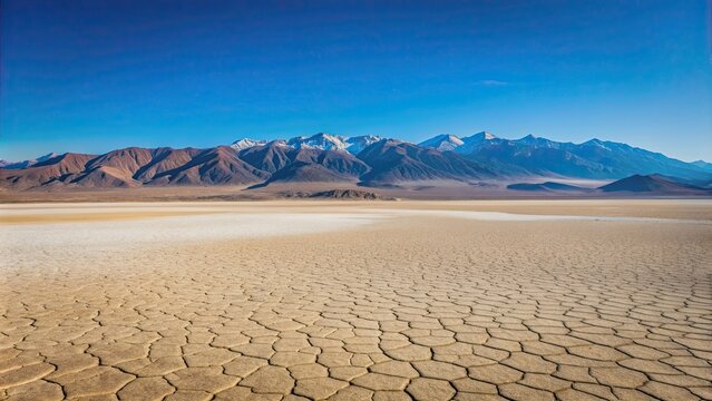 Dry lake Pampa el Leoncito in San Juan, Argentina, with Andes mountains in background, Barreal Blanco, tourism, landmark