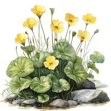 A watercolor illustration of bladderwort plants in bloom