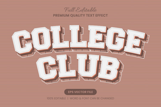 College Club Editable Text Effect, Font Graphic Style
