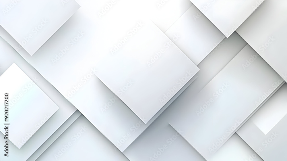 Poster a modern abstract design featuring overlapping white squares with soft gradients.