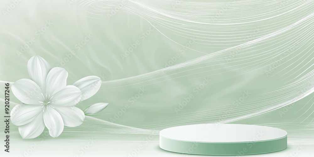 Poster Minimal background for branding and product presentation with podium and flower