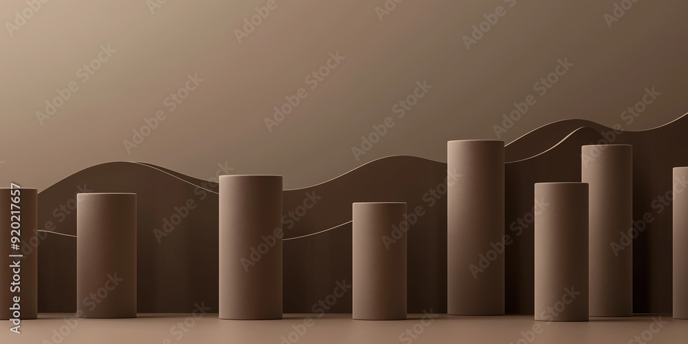 Aufkleber Abstract minimal background with geometric cylinders displaying products on brown background