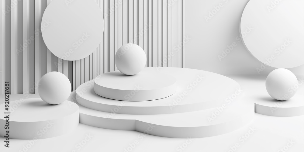Aufkleber Minimal white podium display with abstract geometric background for product presentation