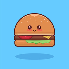 Isolated Vector Cute Cartoon of Burger Mascot.